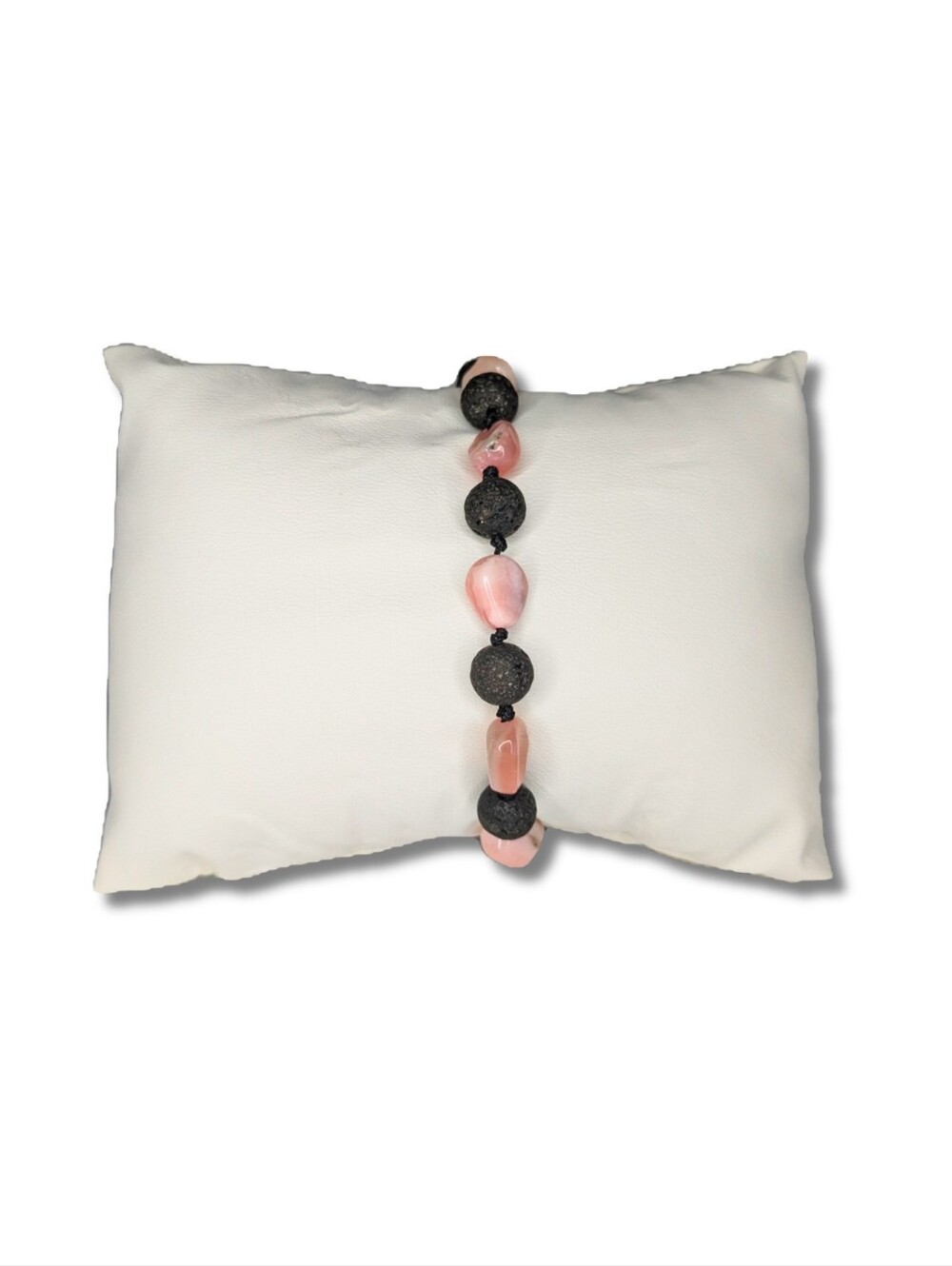 Pink Opal & Lava Stone Bracelet Handknotted Adjustable Bead Tassel Charm